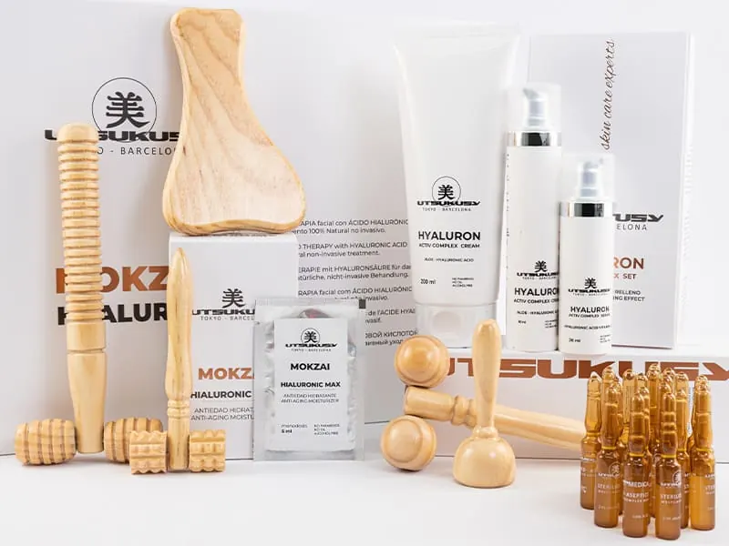 Mokzai Hyaluron es un Kit profesional de maderoterapia facial